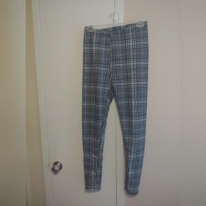 Blue Plaid Faux Lined Leggings